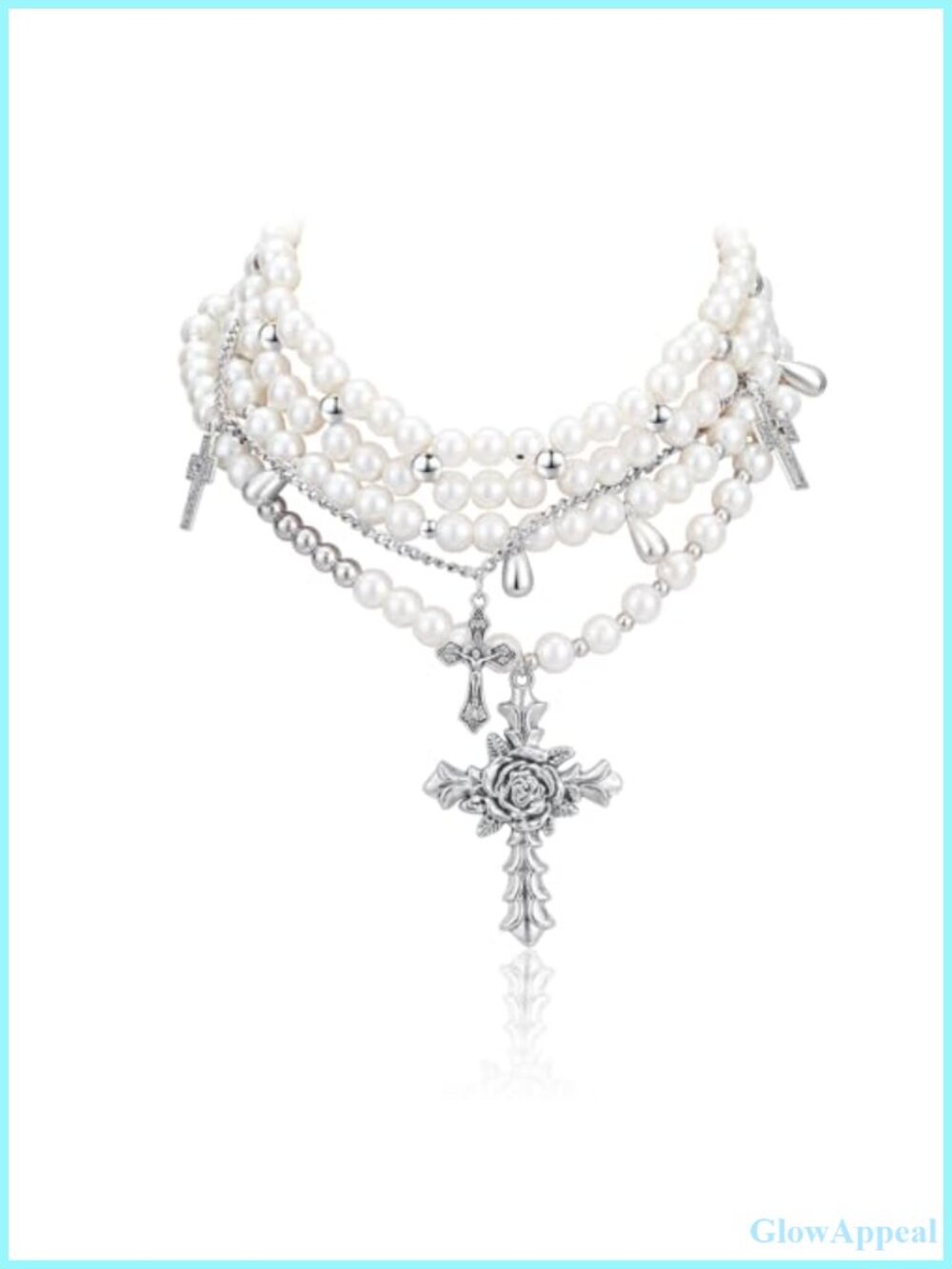 Layered Pearl Cross Necklace Set Gothic Chunky Rhinestone Necklace Women